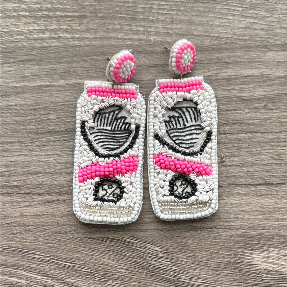 Handcrafted Pink and White Beaded Earrings